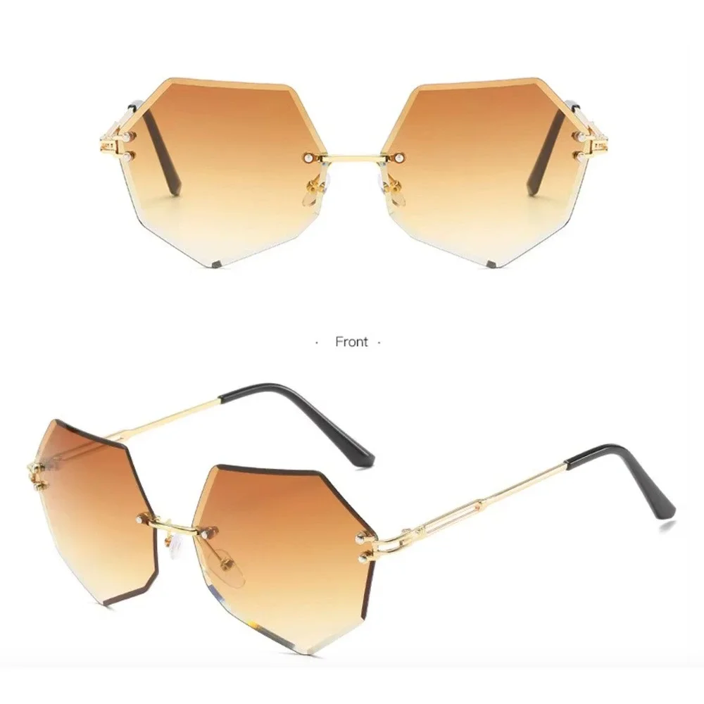 Rimless Sunglasses Women Fashion Polygon Trendy Shades Designer‎ Sun Glasses New